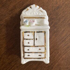 Miniature Gold Gilt Floral Porcelain Dresser 1.5" tall Taiwan